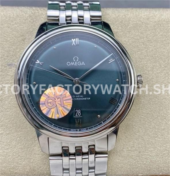 GT Factory Omega De Ville Prestige 434.10.40.20.10.001 40mm Full Steel Point&Roman Number Green Dial (9) GT Factory Omega De Ville Prestige 434.10.40.20.10.001 40mm full steel green dial Roman numeral replica watch