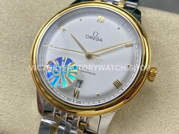 GT Factory Omega De Ville Prestige 434.20.40.20.02.002 40mm Half Yellow Gold Steel Gold Point Roman Number Silver Dial