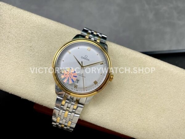 GT Factory Omega De Ville Prestige 434.20.40.20.02.002 40mm Half Yellow Gold Steel Gold Point Roman Number Silver Dial