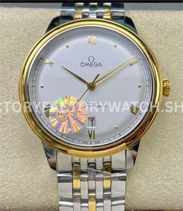 GT Factory Omega De Ville Prestige 434.20.40.20.02.002 40mm half yellow gold steel silver dial gold Roman numeral replica watch
