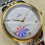 GT Factory Omega De Ville Prestige 434.20.40.20.02.002 40mm Half Yellow Gold Steel Gold Point Roman Number Silver Dial