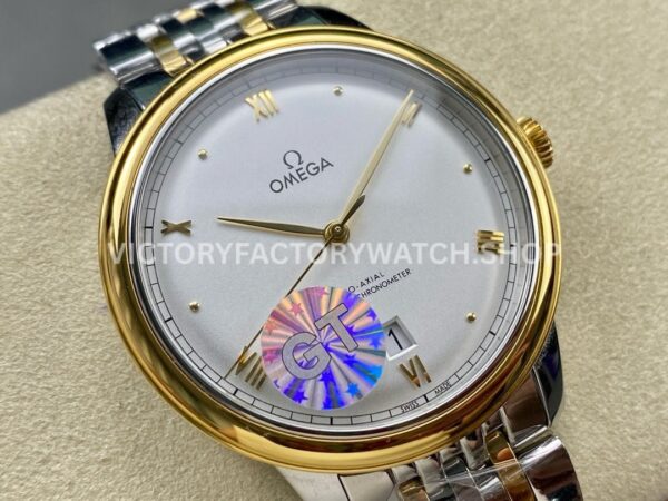 GT Factory Omega De Ville Prestige 434.20.40.20.02.002 40mm Half Yellow Gold Steel Gold Point Roman Number Silver Dial