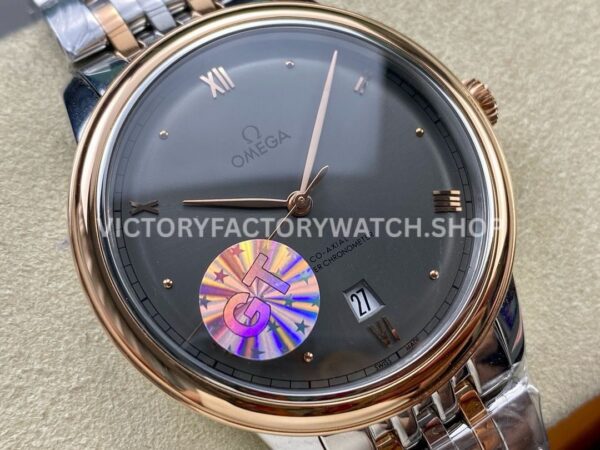 GT Factory Omega De Ville Prestige 434.20.40.20.06.001 40mm Half Rose Gold Steel Rose Gold Point Roman Number Grey Dial