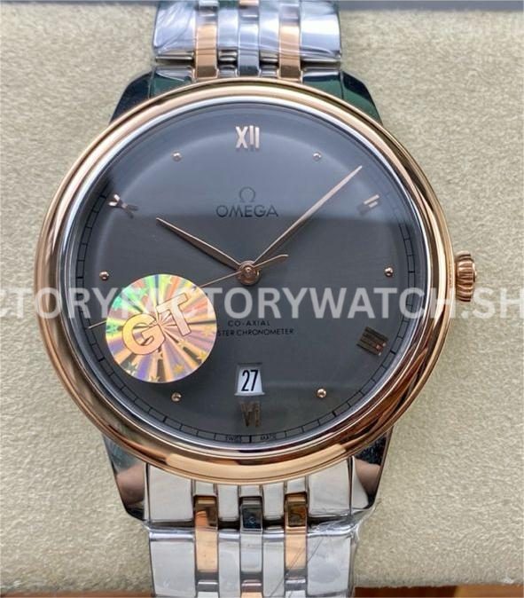 GT Factory Omega De Ville Prestige 434.20.40.20.06.001 40mm half rose gold steel grey dial rose gold Roman numeral replica watch