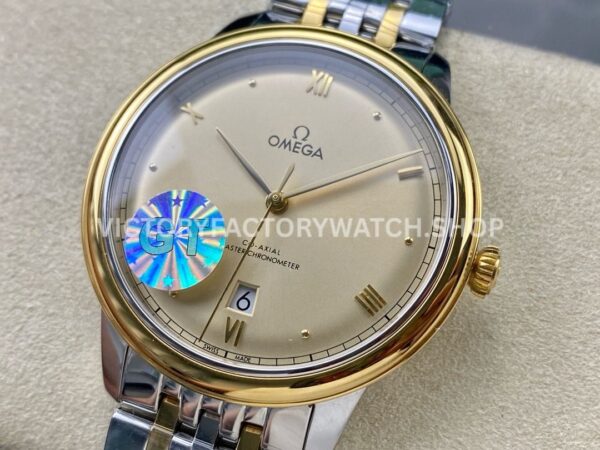 GT Factory Omega De Ville Prestige 434.20.40.20.08.001 40mm Half Yellow Gold Steel Gold Point Roman Number Champagne Dial