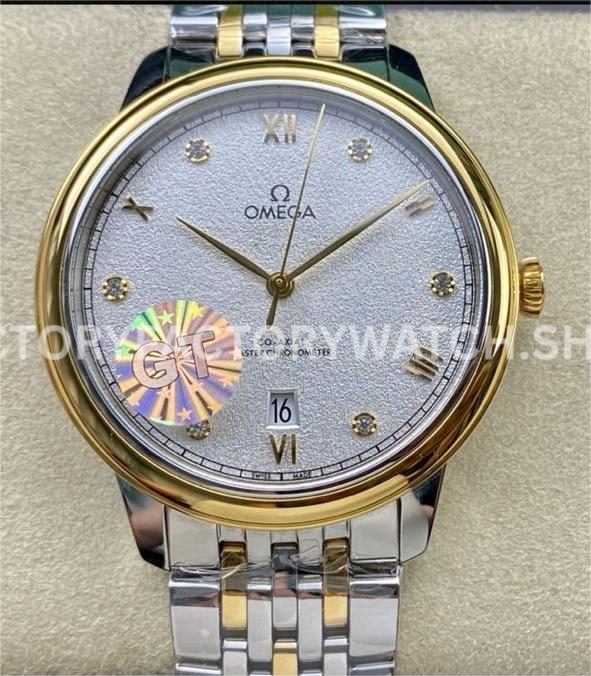 GT Factory Omega De Ville Prestige 434.20.40.20.52.001 40mm Half Yellow Gold Steel Gold Diamond Point Roman Number Silver Frosting Dial