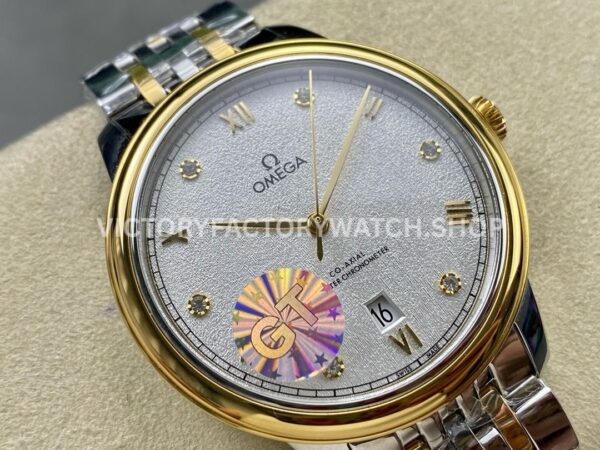 GT Factory Omega De Ville Prestige 434.20.40.20.52.001 40mm Half Yellow Gold Steel Gold Diamond Point Roman Number Silver Frosting Dial