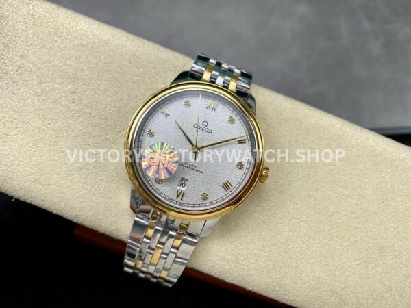 GT Factory Omega De Ville Prestige 434.20.40.20.52.001 40mm Half Yellow Gold Steel Gold Diamond Point Roman Number Silver Frosting Dial