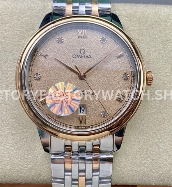 GT Factory Omega De Ville Prestige 434.20.40.20.59.001 40mm Half Rose Gold S (4) GT Factory Omega De Ville Prestige 434.20.40.20.59.001 40mm half rose gold steel champagne dial diamond point Roman numeral replica watch