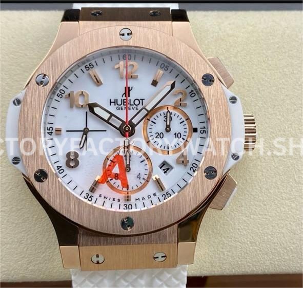 HB Factory Hublot Big Bang 301.PE.2180.RW 44mm rose gold rubber strap white dial replica watch