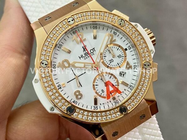 HB Factory Hublot Big Bang 301.PE.230.RW.114 44mm Rose Gold Rubber Strap Diamond Bezel White Dial