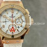 HB Factory Hublot Big Bang 301.PE.230.RW.114 44mm rose gold rubber strap diamond bezel white dial replica watch