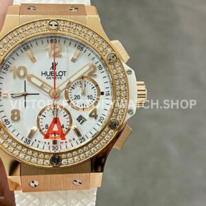 HB Factory Hublot Big Bang 301.PE.230.RW.114 44mm rose gold rubber strap diamond bezel white dial replica watch