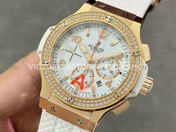 HB Factory Hublot Big Bang 301.PE.230.RW.114 44mm Rose Gold Rubber Strap Diamond Bezel White Dial