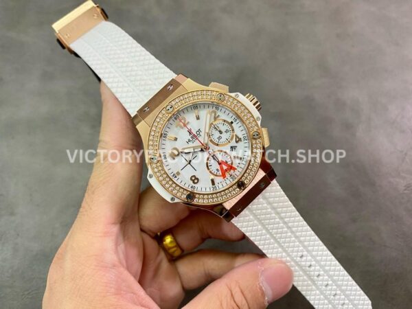 HB Factory Hublot Big Bang 301.PE.230.RW.114 44mm Rose Gold Rubber Strap Diamond Bezel White Dial