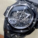 HB Factory Hublot Big Bang Sang Bleu 418.CX.1107.RX.MXM22 45mm Ceramic Black Rubber Strap White Needle Skeletonized Black Dial