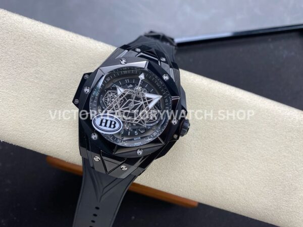 HB Factory Hublot Big Bang Sang Bleu 418.CX.1107.RX.MXM22 45mm Ceramic Black Rubber Strap White Needle Skeletonized Black Dial