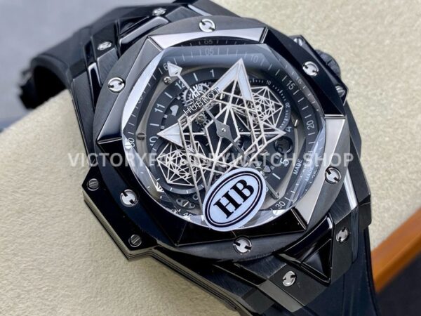 HB Factory Hublot Big Bang Sang Bleu 418.CX.1107.RX.MXM22 45mm Ceramic Black Rubber Strap White Needle Skeletonized Black Dial