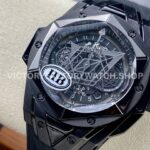 HB Factory Hublot Big Bang Sang Bleu 418.CX.1114.RX.MXM20 45mm Ceramic Black Rubber Strap Grey Needle Skeletonized Black Dial