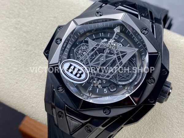 HB Factory Hublot Big Bang Sang Bleu 418.CX.1114.RX.MXM20 45mm Ceramic Black Rubber Strap Grey Needle Skeletonized Black Dial