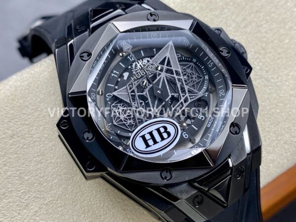 HB Factory Hublot Big Bang Sang Bleu 418.CX.1114.RX.MXM20 45mm Ceramic Black Rubber Strap Grey Needle Skeletonized Black Dial