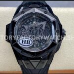 HB Factory Hublot Big Bang Sang Bleu 418.CX.1114.RX.MXM20 45mm ceramic black rubber strap grey needle skeletonized black dial replica watch