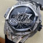 HB Factory Hublot Big Bang Sang Bleu 418.NX.1107.RX.1604.MXM20 45mm Titanium Diamond Black Rubber Strap Skeletonized Black Dial