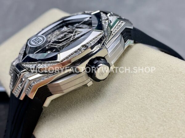 HB Factory Hublot Big Bang Sang Bleu 418.NX.1107.RX.1604.MXM20 45mm Titanium Diamond Black Rubber Strap Skeletonized Black Dial