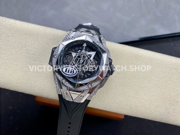 HB Factory Hublot Big Bang Sang Bleu 418.NX.1107.RX.1604.MXM20 45mm Titanium Diamond Black Rubber Strap Skeletonized Black Dial