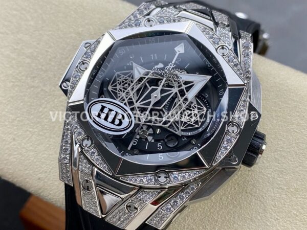 HB Factory Hublot Big Bang Sang Bleu 418.NX.1107.RX.1604.MXM20 45mm Titanium Diamond Black Rubber Strap Skeletonized Black Dial