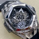 HB Factory Hublot Big Bang Sang Bleu 418.NX.1107.RX.1604.MXM20 45mm Titanium Diamond Black Rubber Strap Skeletonized Black Dial
