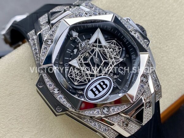 HB Factory Hublot Big Bang Sang Bleu 418.NX.1107.RX.1604.MXM20 45mm Titanium Diamond Black Rubber Strap Skeletonized Black Dial