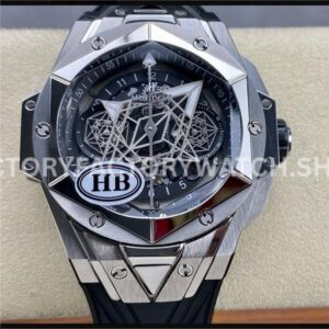 HB Factory Hublot Big Bang Sang Bleu 418.NX.1107.RX.MXM19 45mm titanium black rubber strap skeletonized black dial replica watch