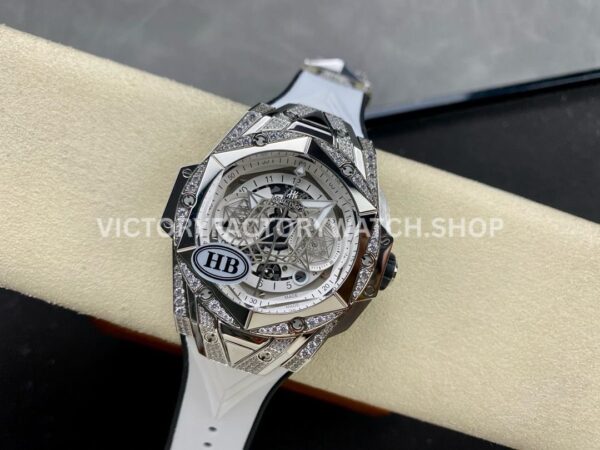 HB Factory Hublot Big Bang Sang Bleu 418.NX.2001.RX.1604.MXM20 45mm Titanium Diamond White Rubber Strap Skeletonized White Dial