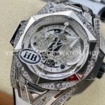 HB Factory Hublot Big Bang Sang Bleu 418.NX.2001.RX.1604.MXM20 45mm Titanium Diamond White Rubber Strap Skeletonized White Dial