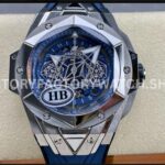HB Factory Hublot Big Bang Sang Bleu 418.NX.2001.RX.MXM20 45mm titanium blue rubber strap skeletonized blue dial replica watch