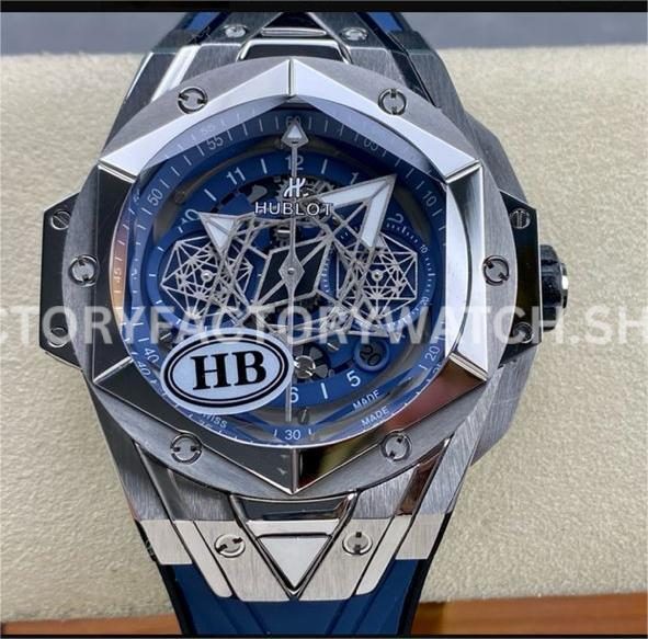 HB Factory Hublot Big Bang Sang Bleu 418.NX.2001.RX.MXM20 45mm titanium blue rubber strap skeletonized blue dial replica watch