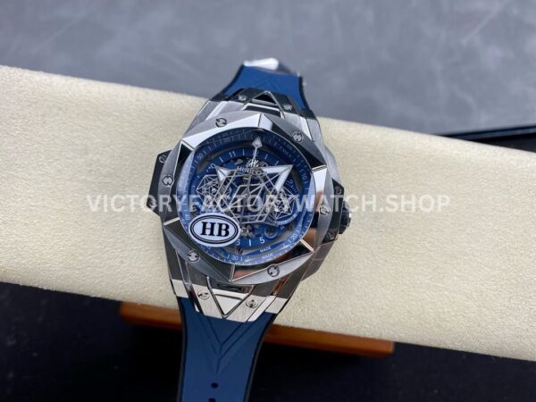 HB Factory Hublot Big Bang Sang Bleu 418.NX.2001.RX.MXM20 45mm Titanium Blue Rubber Strap Skeletonized Blue Dial