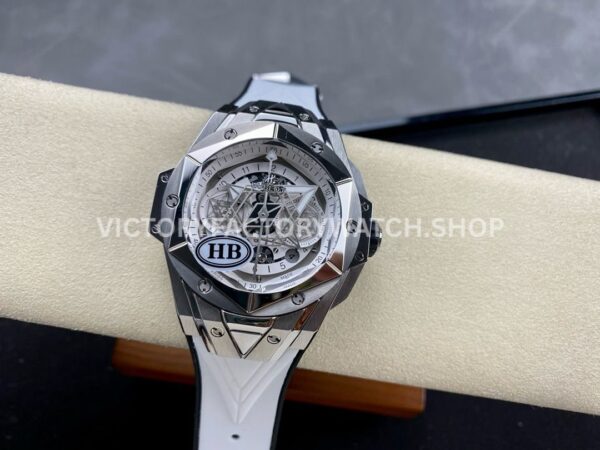 HB Factory Hublot Big Bang Sang Bleu 418.NX.2001.RX.MXM20 45mm Titanium White Rubber Strap Skeletonized White Dial