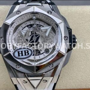 HB Factory Hublot Big Bang Sang Bleu 418.NX.2001.RX.MXM20 45mm titanium white rubber strap skeletonized white dial replica watch