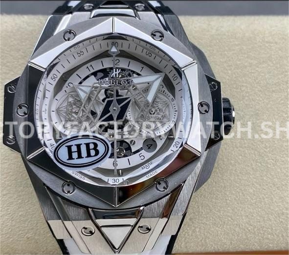HB Factory Hublot Big Bang Sang Bleu 418.NX.2001.RX.MXM20 45mm titanium white rubber strap skeletonized white dial replica watch
