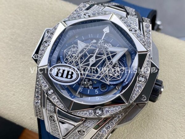 HB Factory Hublot Big Bang Sang Bleu 418.NX.5107.RX.1604.MXM20 45mm Titanium Diamond Blue Rubber Strap Skeletonized Blue Dial