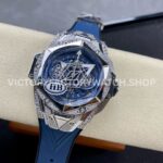 HB Factory Hublot Big Bang Sang Bleu 418.NX.5107.RX.1604.MXM20 45mm Titanium Diamond Blue Rubber Strap Skeletonized Blue Dial