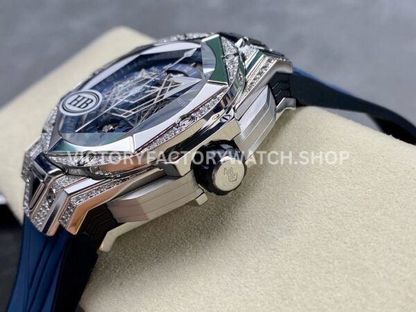 HB Factory Hublot Big Bang Sang Bleu 418.NX.5107.RX.1604.MXM20 45mm Titanium Diamond Blue Rubber Strap Skeletonized Blue Dial