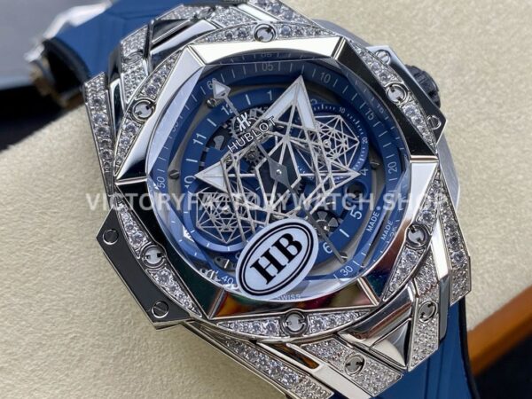 HB Factory Hublot Big Bang Sang Bleu 418.NX.5107.RX.1604.MXM20 45mm Titanium Diamond Blue Rubber Strap Skeletonized Blue Dial