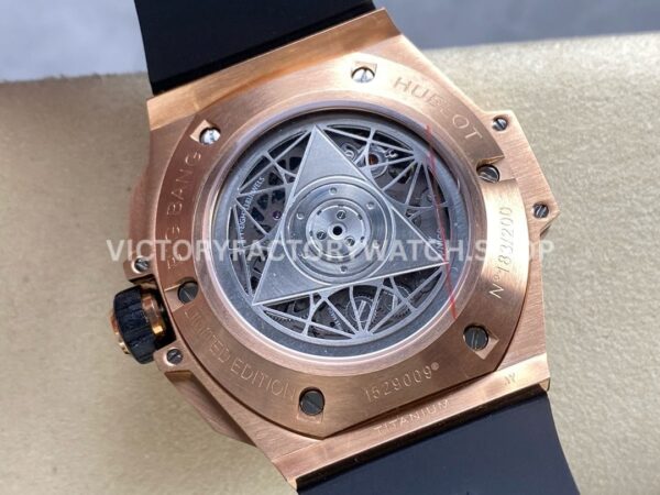 HB Factory Hublot Big Bang Sang Bleu 418.OX.1108.RX.MXM19 45mm Rose Gold Black Rubber Strap Skeletonized Black Dial