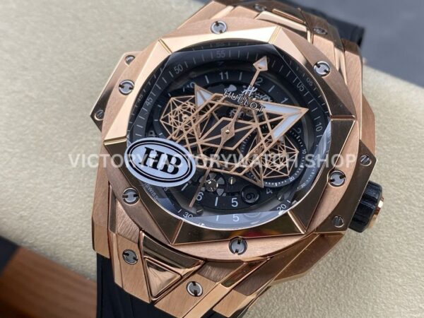 HB Factory Hublot Big Bang Sang Bleu 418.OX.1108.RX.MXM19 45mm Rose Gold Black Rubber Strap Skeletonized Black Dial
