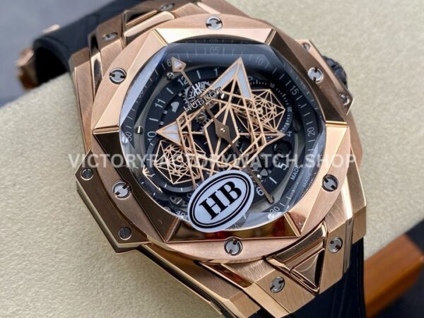 HB Factory Hublot Big Bang Sang Bleu 418.OX.1108.RX.MXM19 45mm Rose Gold Black Rubber Strap Skeletonized Black Dial