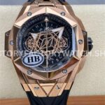 HB Factory Hublot Big Bang Sang Bleu 418.OX.1108.RX.MXM19 45mm rose gold black rubber strap skeletonized black dial replica watch