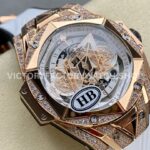 HB Factory Hublot Big Bang Sang Bleu 418.OX.2001.RX.1604.MXM20 45mm Rose Gold Diamond White Rubber Strap Skeletonized White Dial